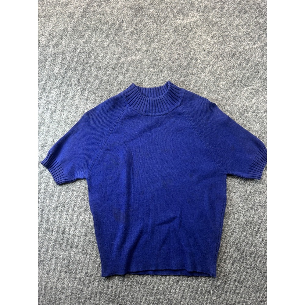 Vintage Excursion Sweater Womens Medium Blue Knit Short Sleeve Mock Neck Retro